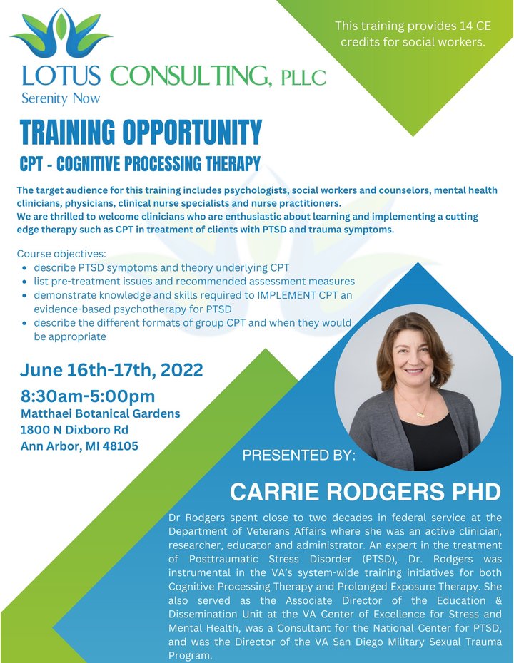 Cognitive Processing Therapy for PTSD