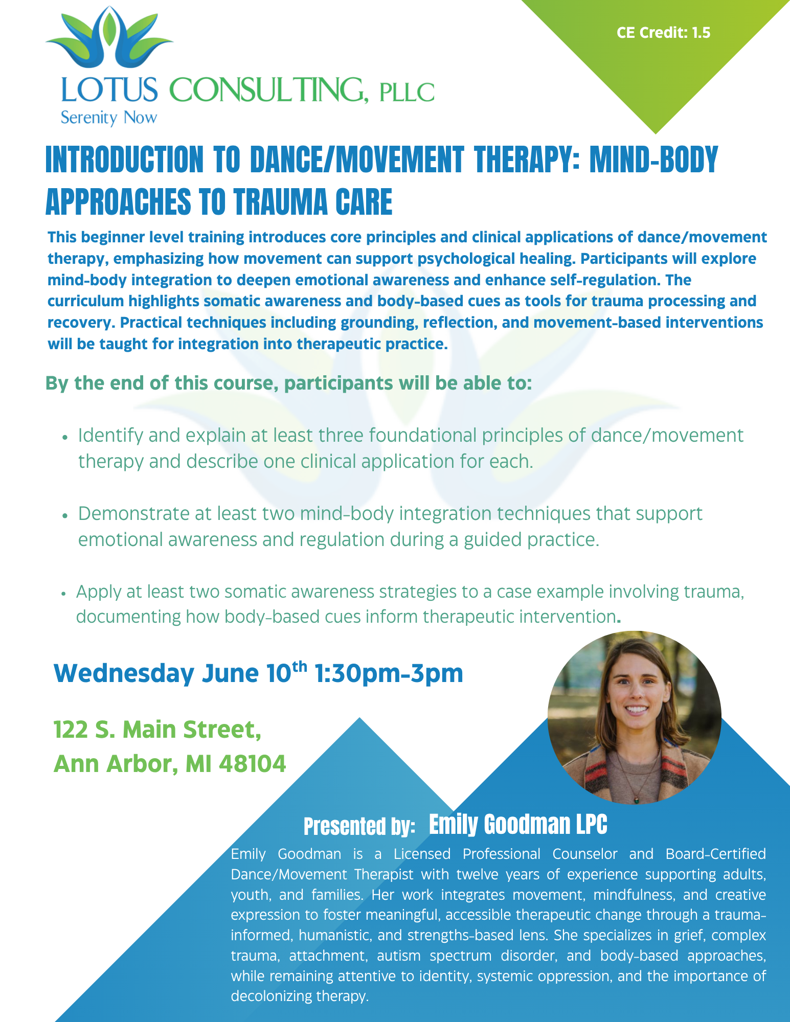 Introduction to Dance/Movement Therapy: Mind-Body Approaches to Trauma Care